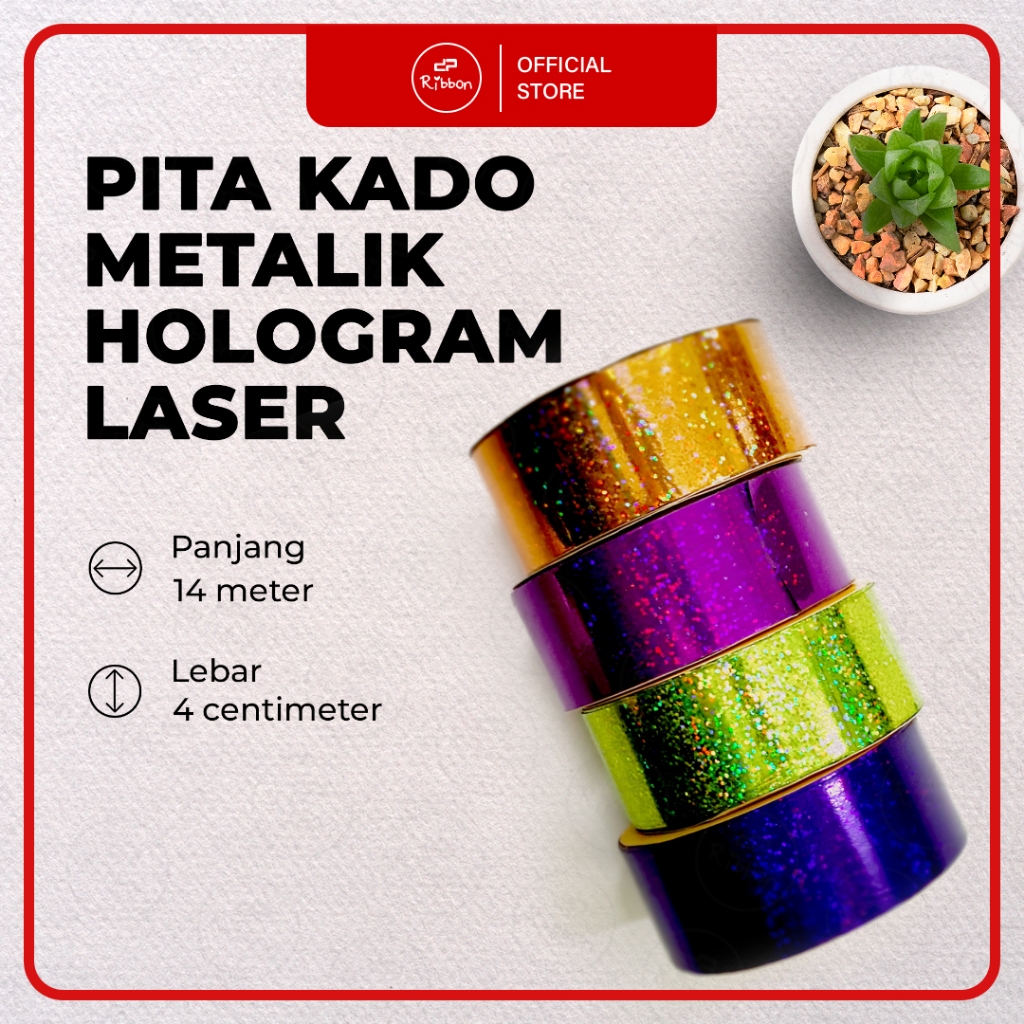 

RIBBON Pita Kado Besar METALIK HOLOGRAM LASER 4CM 1.5" Jepang Kertas Kilap 4 cm 38MM 40MM Plastik