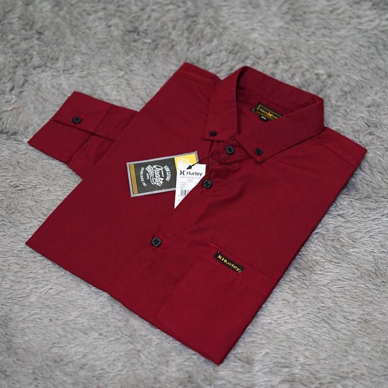 Kemeja Panjang Polos Pria | Kemeja Polos Slim Fit Hurley Lengan Panjang
