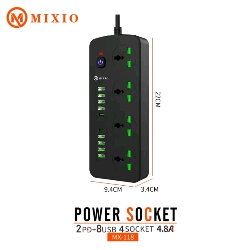 MIXIO MX-118 Power socket 4.8A charger 2pd+ 8usb +4socket mixio mx118