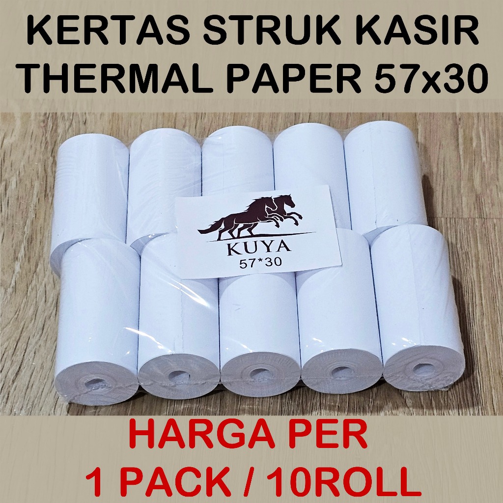 

(10 ROLL) KUYA KERTAS STRUK THERMAL PAPER ROLL 57X30 - Kertas Kasir TERMAL EDC 58X30 PRINTER MINI BLUETOOTH 58MM