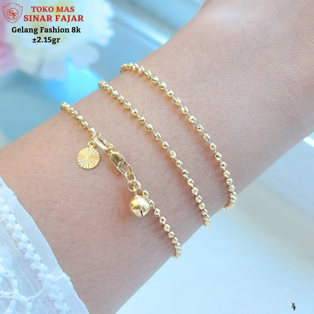 Gelang tangan biji lada / gelang rantai gucci kadar 8k/375% berat 2.15 gr