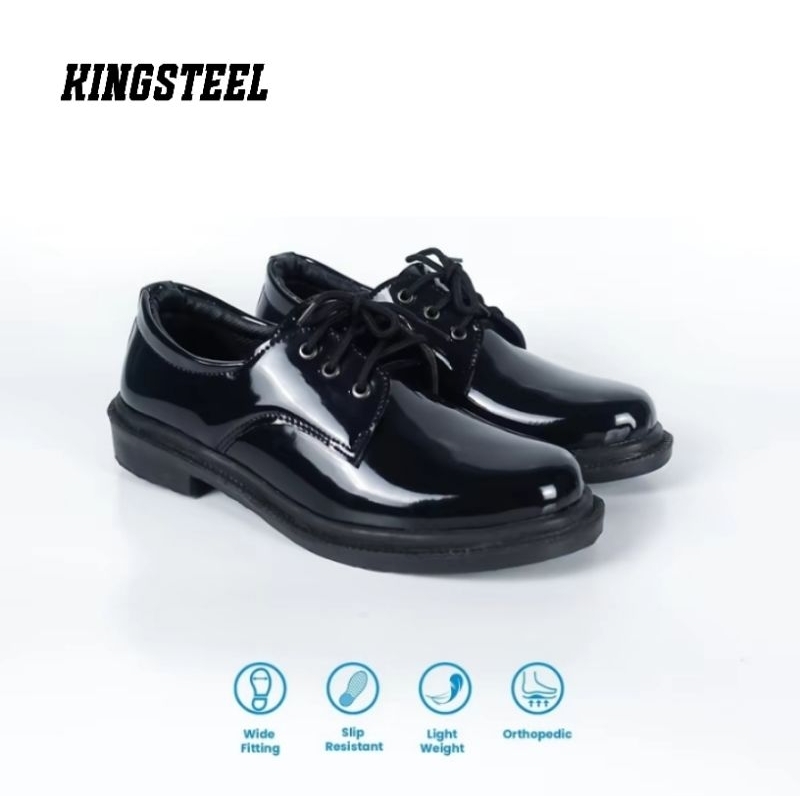 Sepatu Pdh Pendek Glossy/Kilap 02 Hitam Pria Sepatu Formal Kasual Size 39-43 Kulit Sintetis Sol Kare