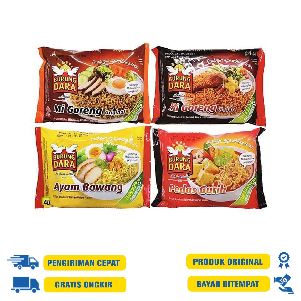 

Burung Dara Mie Instan 61 G.R - AYAM BAWANG | PEDAS GURIH | GORENG ORI |GORENG PEDAS