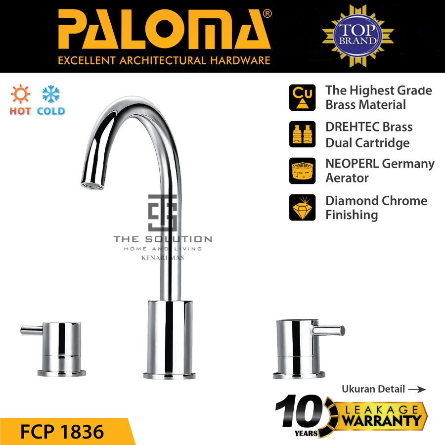 PALOMA FCP 1836 Keran Wastafel Cuci Tangan Panas Dingin 3 Lubang Kran Air Mixer Chrome