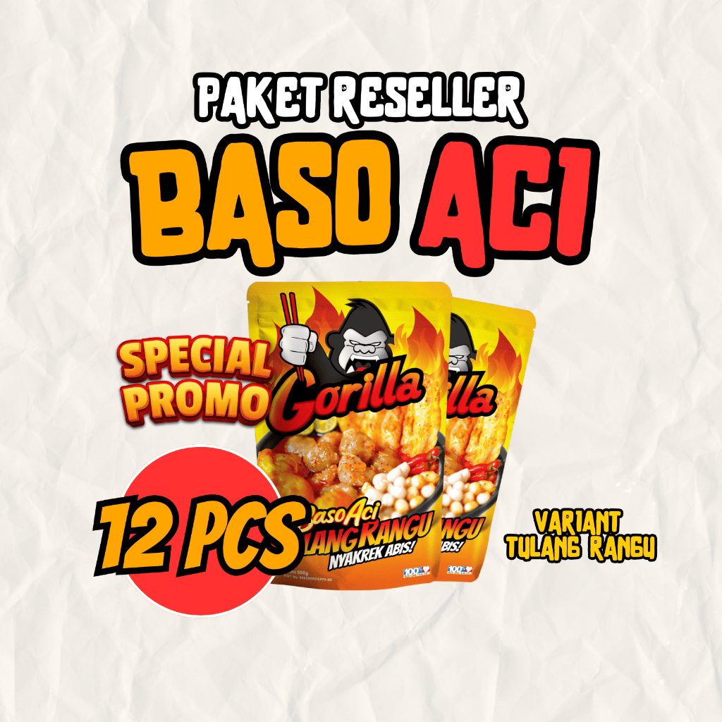 

[Paket Reseller 12 Pcs] Bakso Aci Tulang Rangu Pedas Nyakrek Gorilla Baso Aci