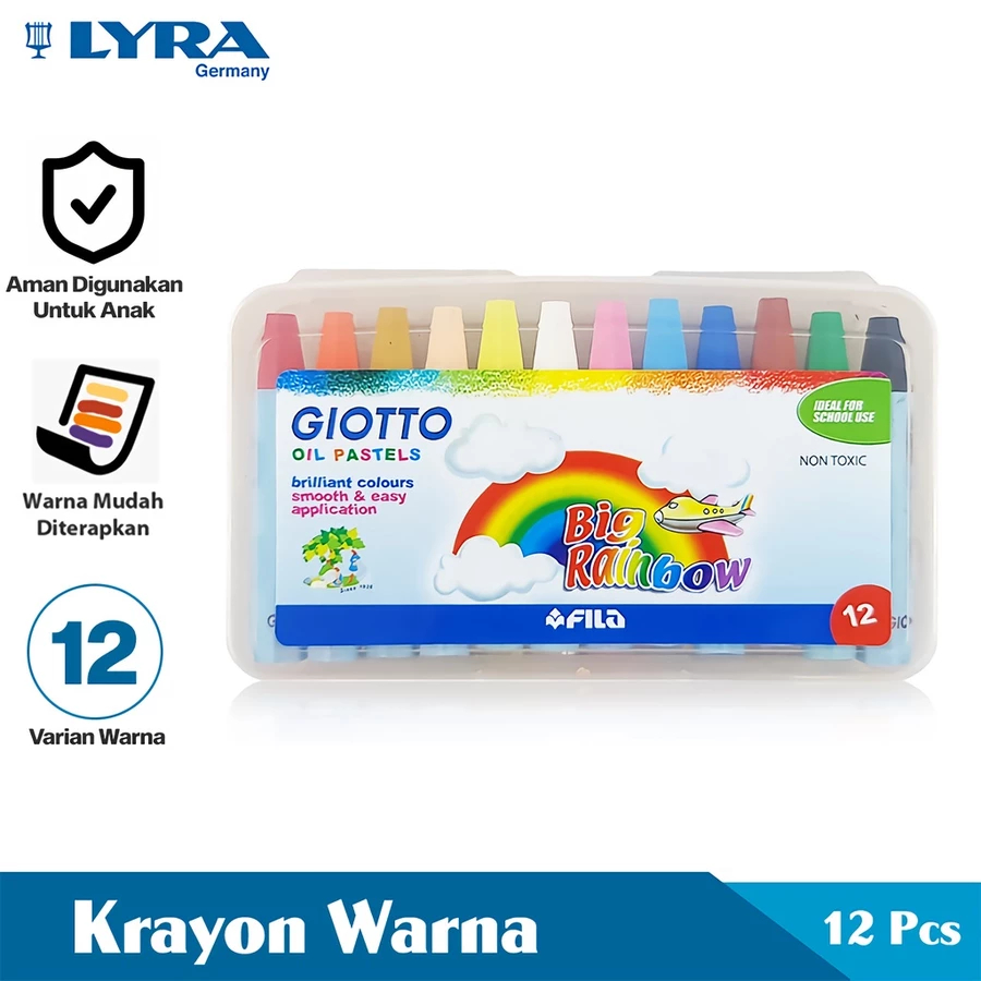 

GIOTTO PENSIL WARNA ATAU KRAYON 12 WARNA OIL PASTEL CRAYON ALAT MEWARNAI LYR-295100 NON TOXIC