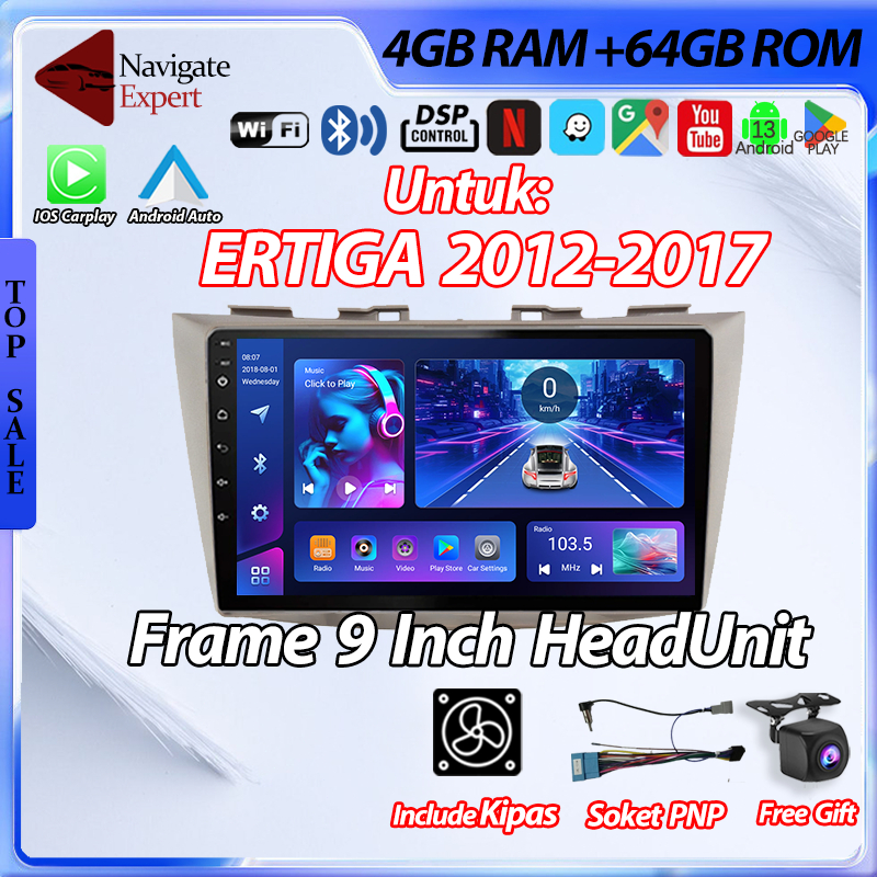 Ertiga/Swift 2012-2017 8G+128G Head Unit Android 13 Mobil 9inch IPS Screen Termasuk Frame / Soket PN