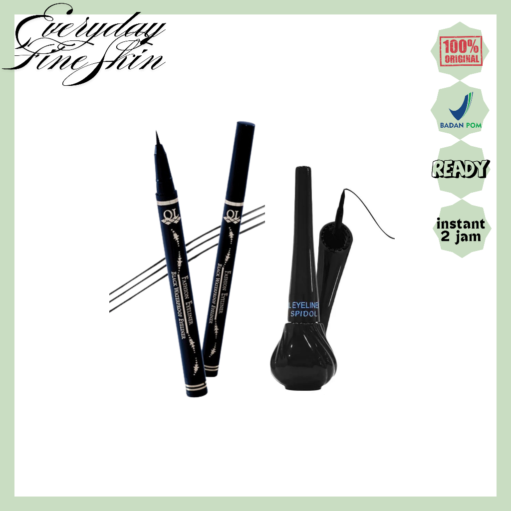 QL Cosmetic Waterproof Fashion Eyeliner | Liquid Eyeliner Cair Kuas Spidol Black 8ml BPOM