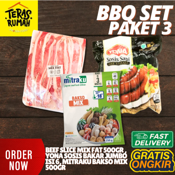 

PAKET BBQ 3 GRILL - BEEF SLICE MIX FAT, YONA SOSIS BAKAR JUMBO & MITRAKU BAKSO MIX