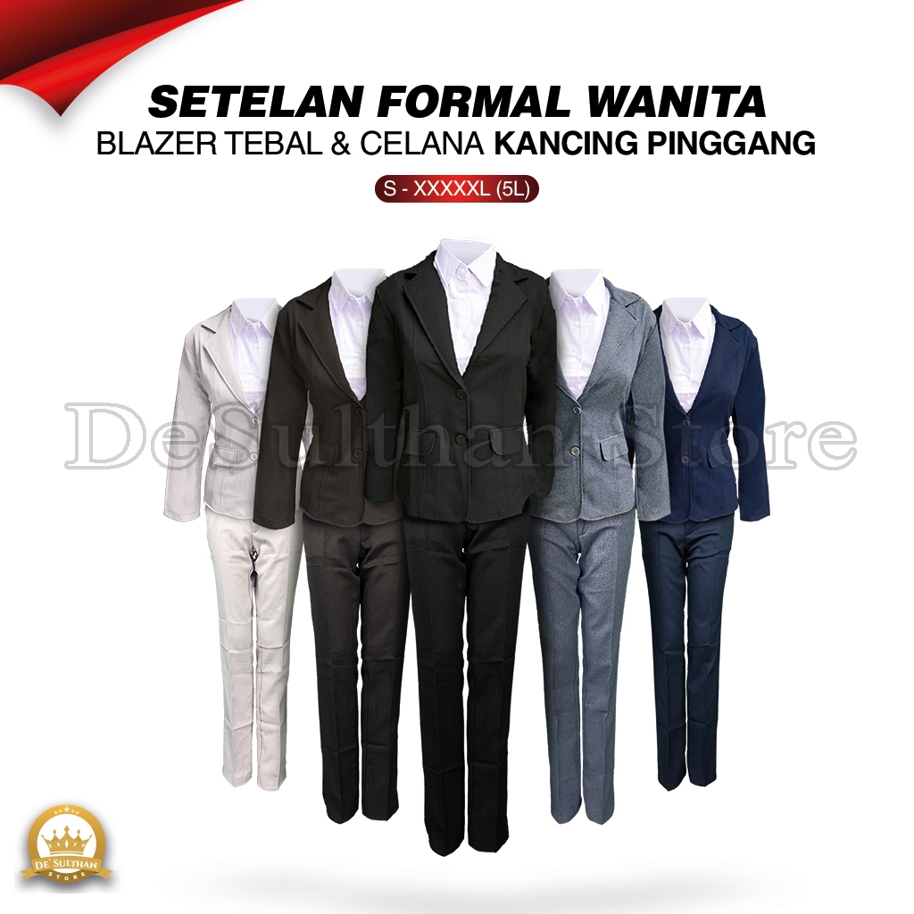 One Set Setelan Jas Blazer Celana Bahan Panjang Pinggang Wanita Jas Kerja Kantor Cewe Polos Dewasa A