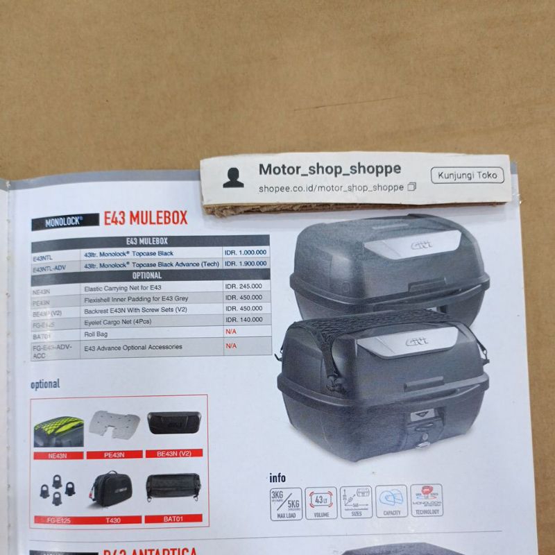 Box Motor GIVI E43NTL box givi e43 mulebox , box sepeda motor original givi E43NTL sudah dapat