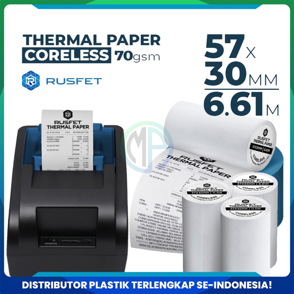 

Kertas Termal Label Thermal Paper Printer Struk Kasir Coreless 57x30mm - 6,6m
