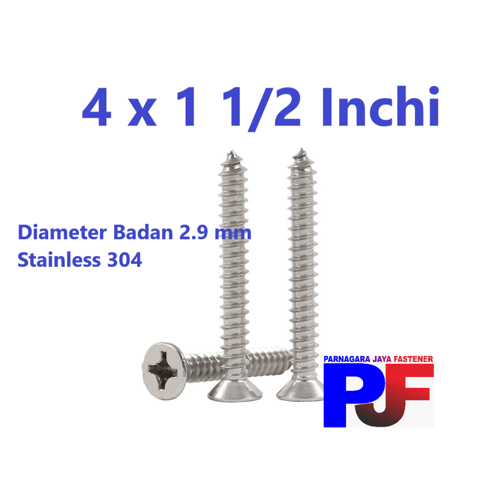 Sekrup Tapping Stainless 4 x 1 1/2 / Tapping FH Stainless 304