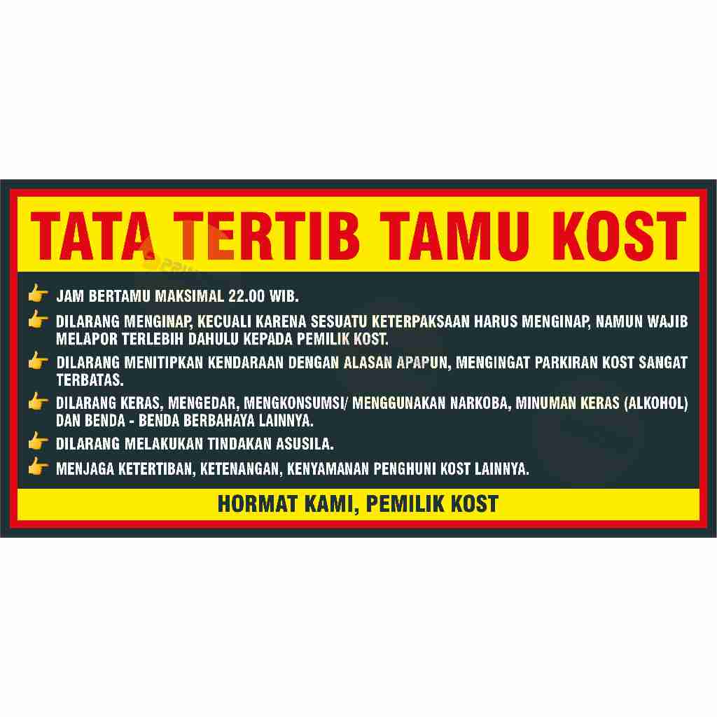 

STIKER TATA TERTIB TAMU KOST + LAMINASI.GLOSY