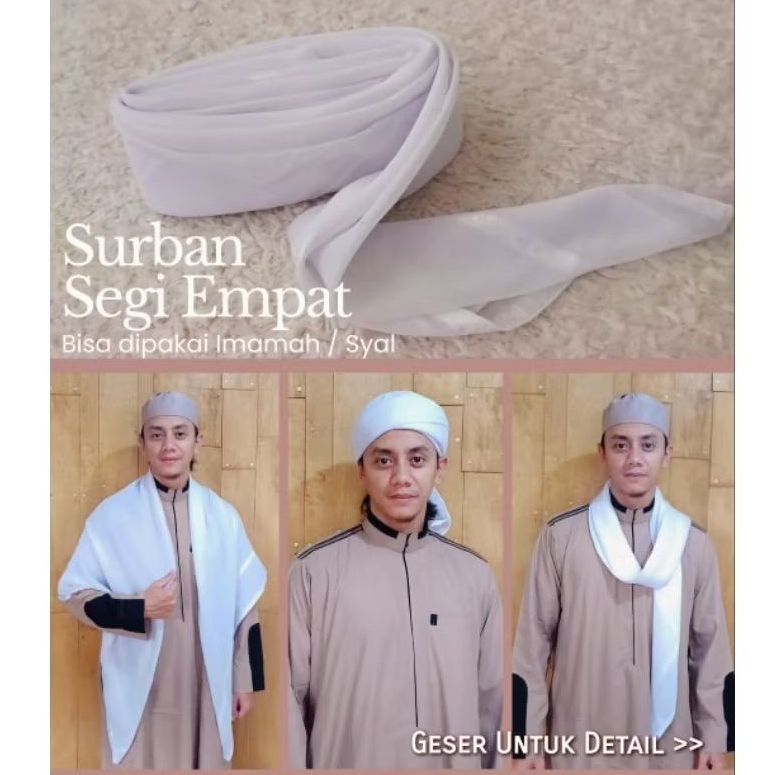 Sorban putih segi empat / Surban Persegi Putih / Sorban Habib Luthfi / Gutroh / Sorban Haji / Sorban