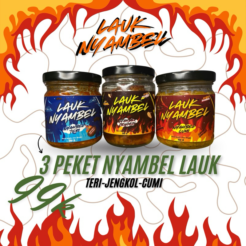 

3 PAKET NYAMBEL CUMI, TERI TERASI DAN NYAMBEL JENGKOL | LEBIH HEMAT | KEMASAN JAR 150gr