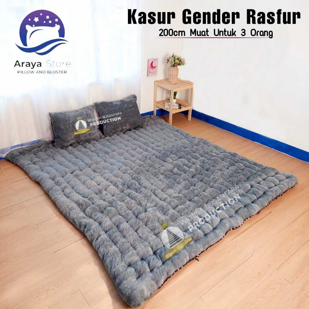 Kasur Gender Bulu Rasfur 200 x 200 x 10 Cm Plus 2 Bantal Kasur Lantai Bulu Muat 3 Orang