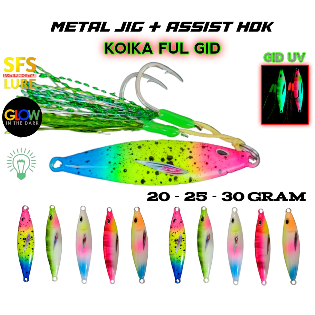 Micro jig plus assist hok iseama micro jig 20g 25g 30gram full fosfor gid metal jig koika micro jig 