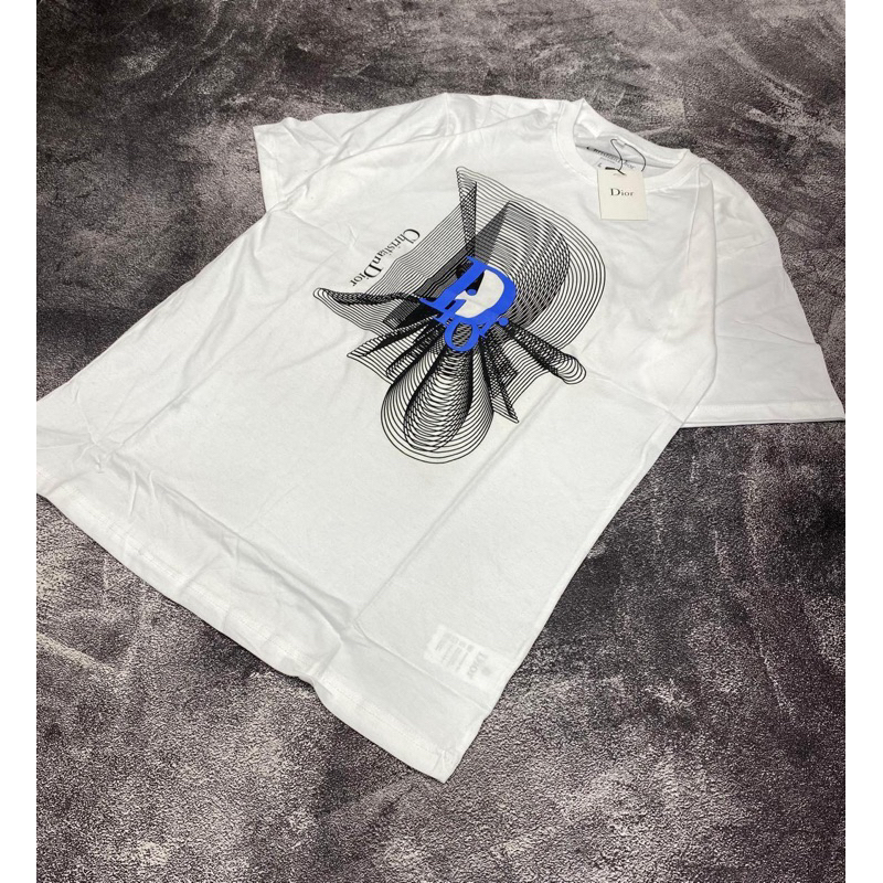 Dior Kaos Putih Motif Bunga Hitam