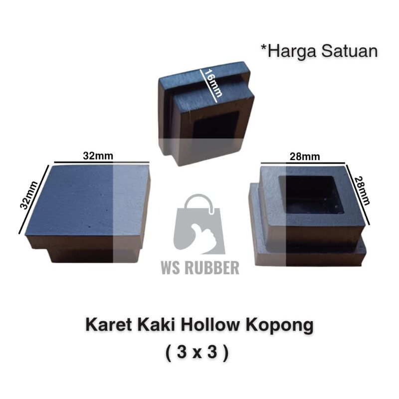 Karet Kaki Hollow 3x3 Kopong / Karet Tutup Kaki Meja Kursi Rak Besi Hollow