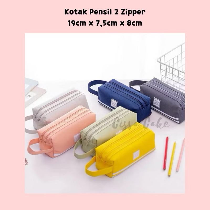 

Kotak Pensil 2 Zipper Kanvas Warna-warni