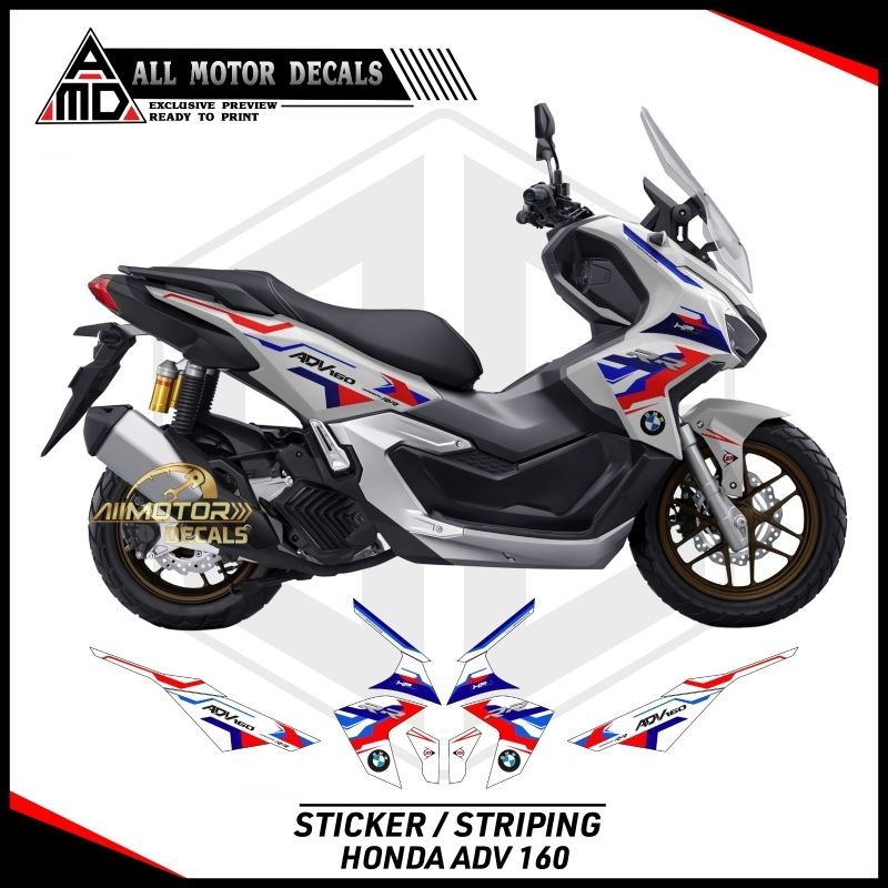 STRIPING HONDA ADV 160 MODEL BMW TRICOLOR / DECAL MOTOR ADV 160 NEW ABS,CBS,STANDAR / STICKER ALL NE