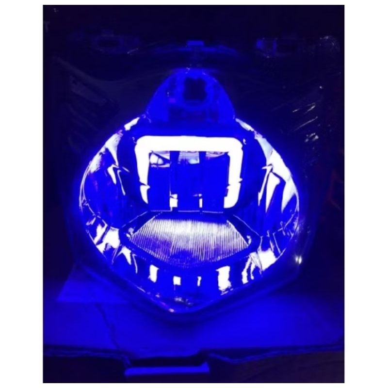 Reflektor Lampu Depan Beat Karbu Custom Lampu Tembak LED Lensa 3 Mata List Biru Super Terang