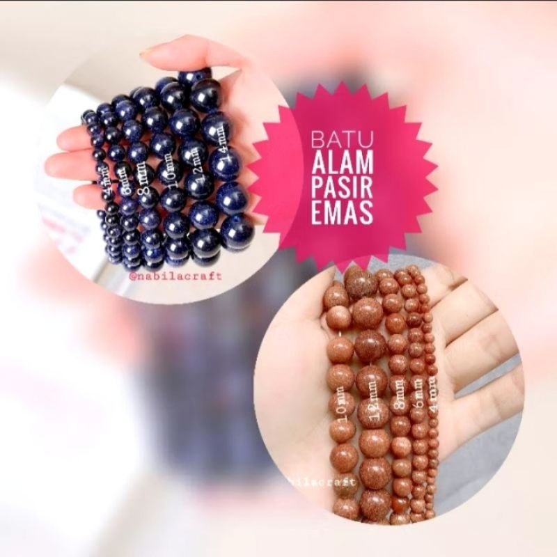 (Renceng) Batu alam bulat pasir emas bahan craft kerajinan tangan