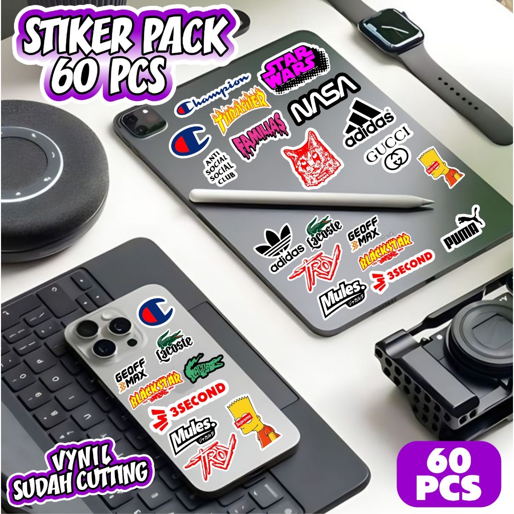 

Stiker Pack 60 Pcs Vynil Sudah Cutting stiker racing stiker brand waterproof stiker case stiker decorasi