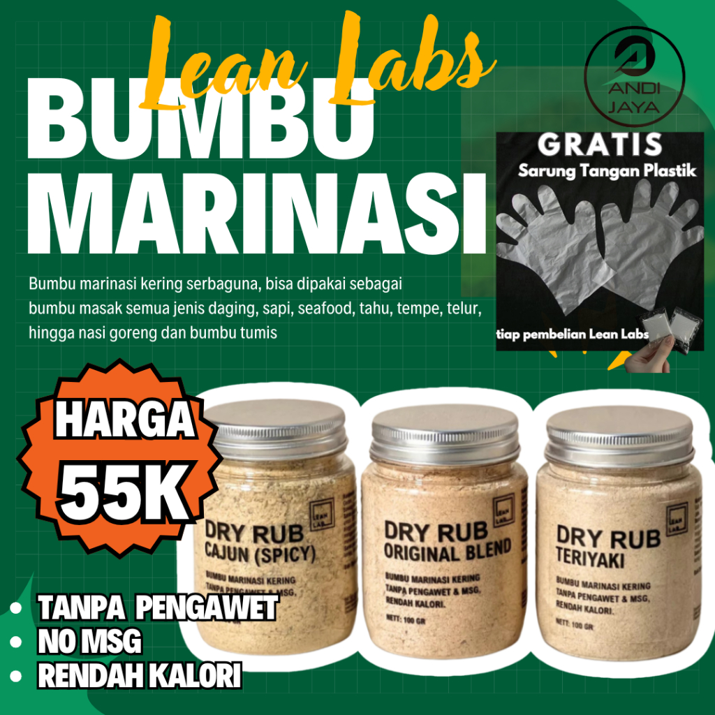 

Bumbu Marinasi Rendah Kalori Dry Rub Kombinasi 3 Varian Ori, Teriyaki, Spicy Lean Rub