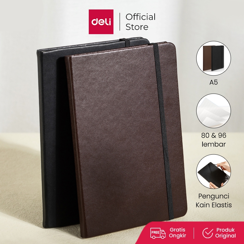 

Deli Leather Cover Notebook / Buku Catatan / Agenda Sampul Kulit A5 80 96 Lembar 70GSM Hard Cover EN111L EN12XL EN132L