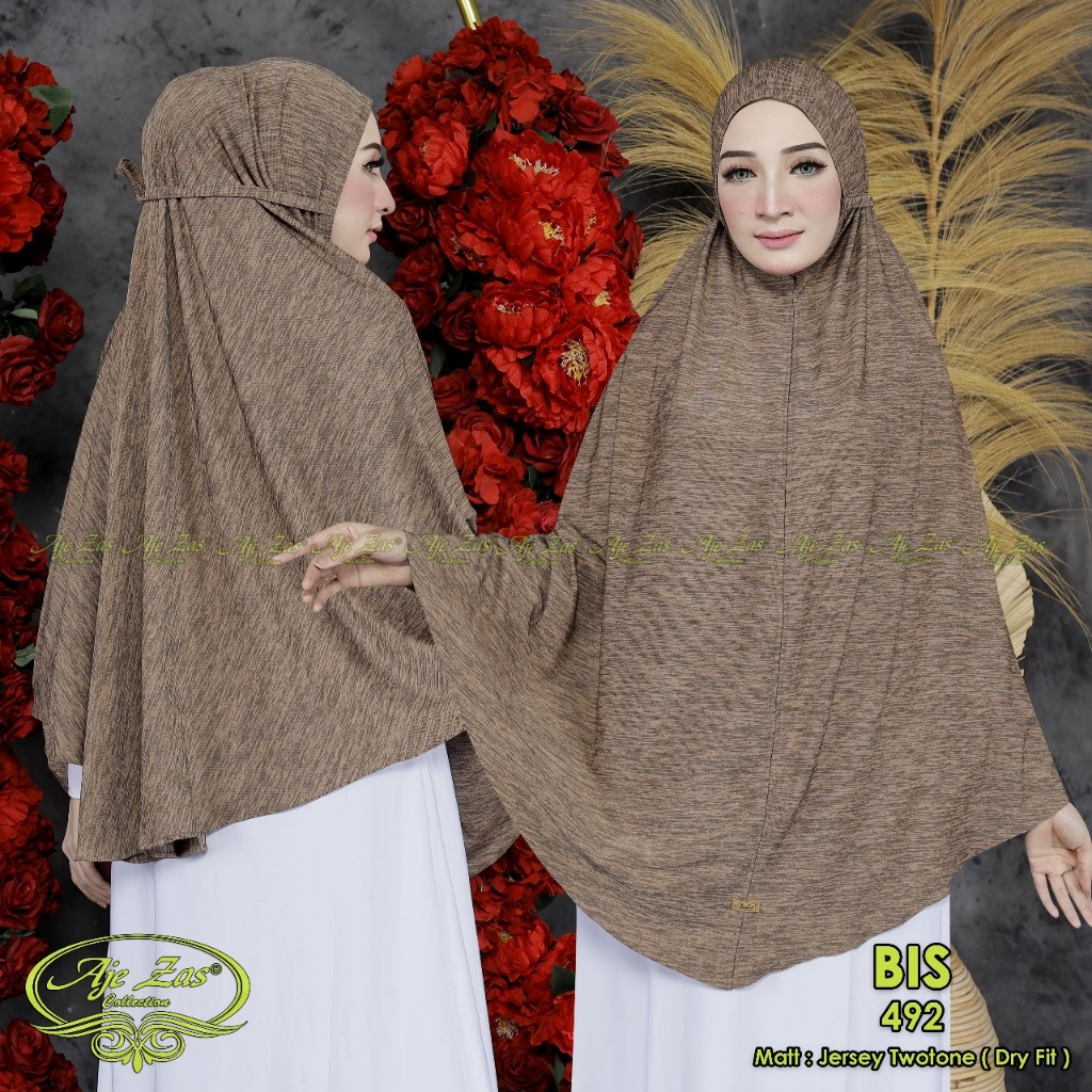 AJE ZAS - BIS KhimarbHijab BergoTali Tanpa Pet Bahan Jersey Two Tone