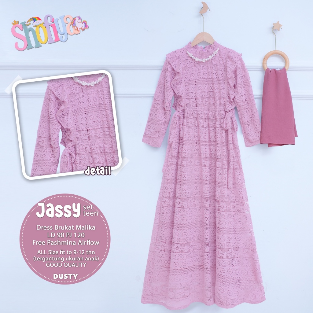 Jassy Dress Brokat Terbaru Lebaran Gamis Anak Usia Tanggung 9-12 Tahun