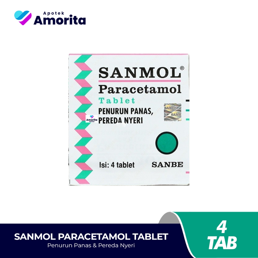 SANMOL Paracetamol Obat Penurun Panas, Demam - 4 Tablet