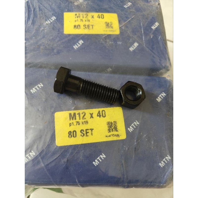 baut mur baja 8.8 m12x40 kunci 19 drat pitch 1.75 /baut + mur baja 8.8 m12x 40/ baut baja m12x40 / b