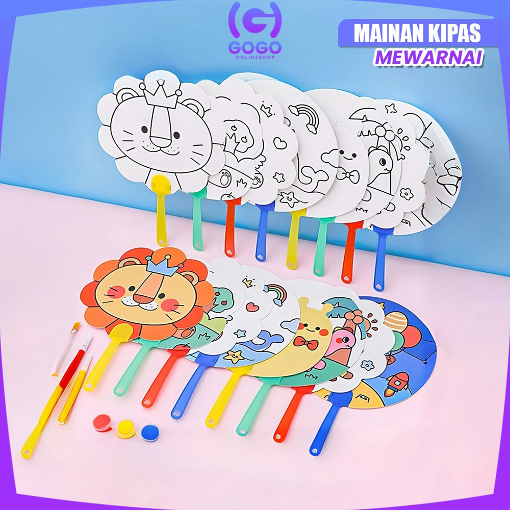 GOGO-M374 Mainan Edukasi Kipas Mewarnai Anak Motif Astronot Dino Lucu / Kipas Tangan DIY Kipas Kerta
