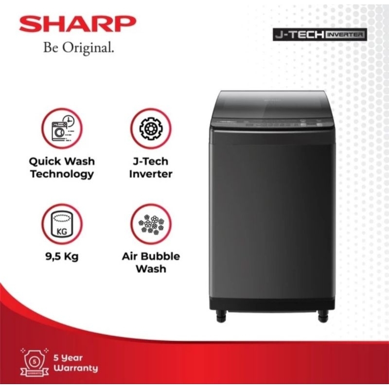 MESIN CUCI SHARP 1 TABUNG INVERTER 9.5KG ES-M9500XT TOP LOADING SHARP INVERTER