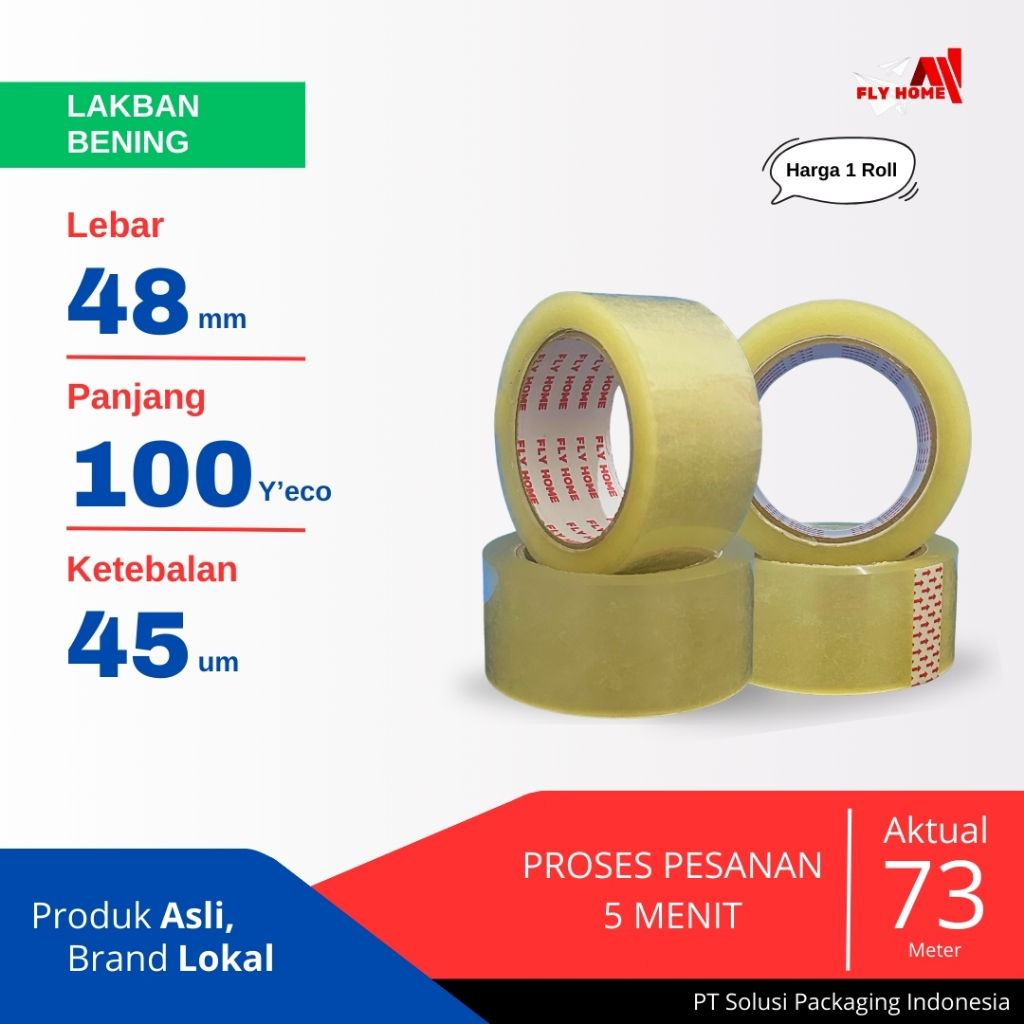 

FLYHOME Lakban bening 100yard 48mm x 100yard 2inci 1 roll 100 yard ECO