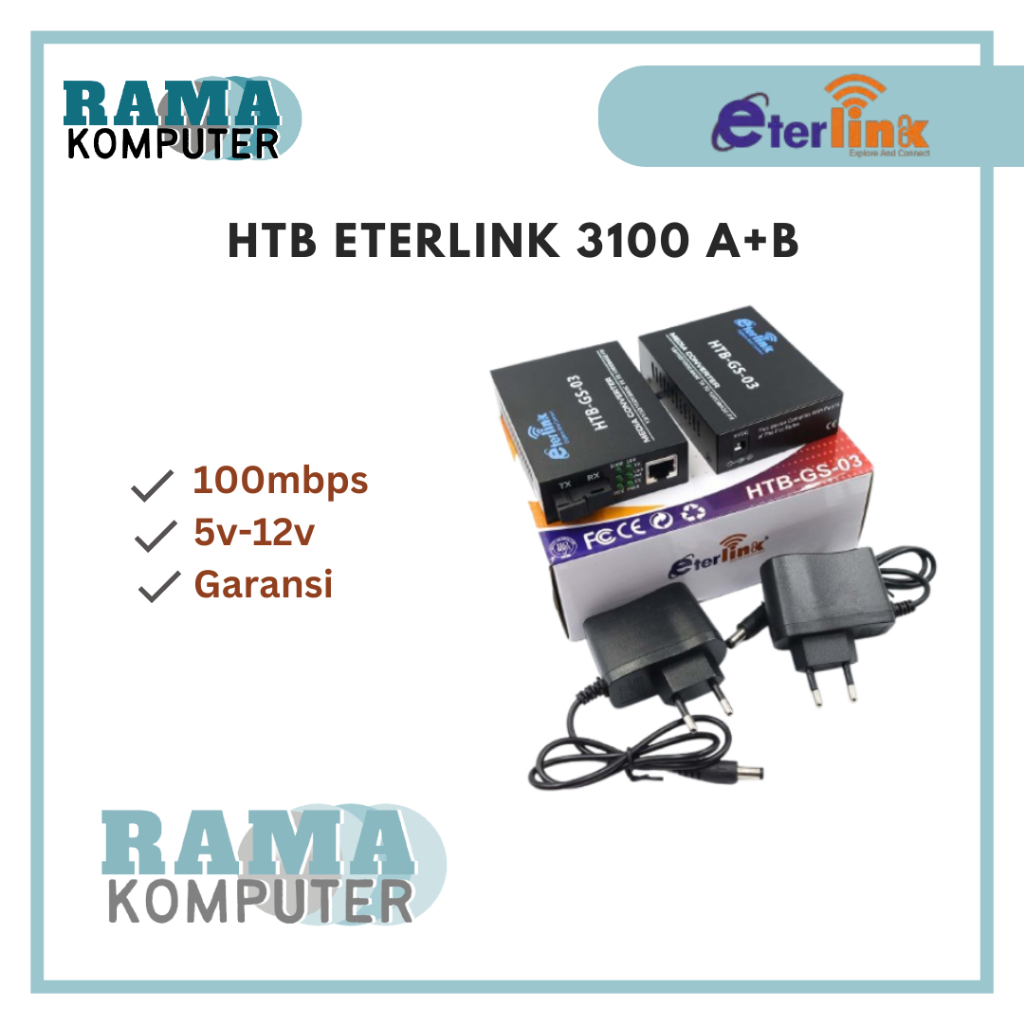 ETERLINK HTB SINGLE-AN A&B 100Mbps Single Mode Converter Fiber Optical