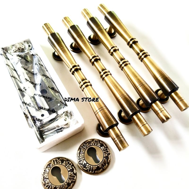 ( 4 Biji + Kunci ) Handle Kuningan BAMBU FULL ANTIK Tarikan Pintu Kupu Tarung Rumah Antik Pegangan K