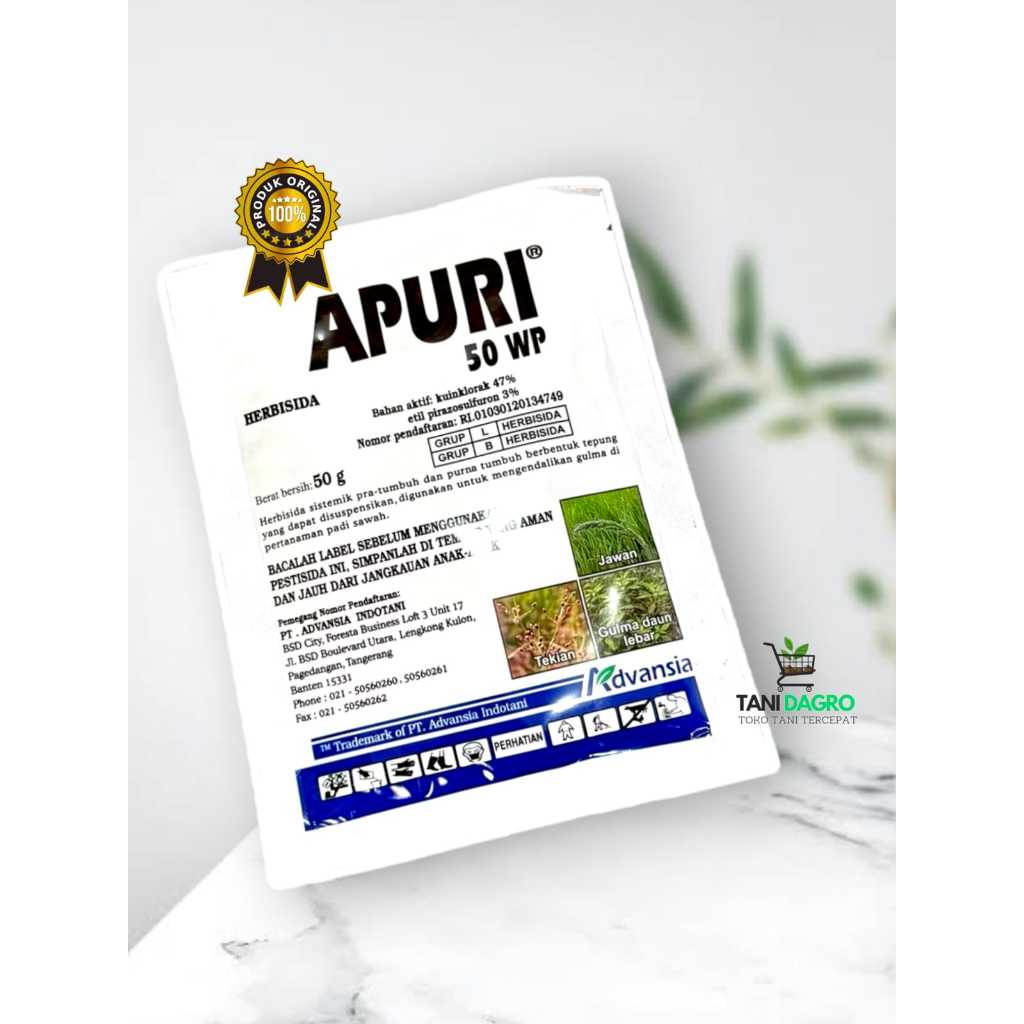 Herbisida padi Sistemik APURI 50 WP @50 gr - Untuk Rumput Jawan, teki tekian dengkulan