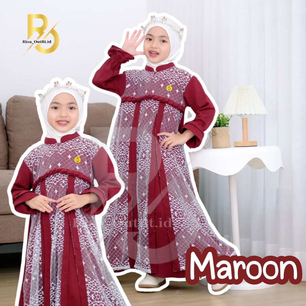 BEST SALE Livia Kids Gamis Anak Perempuan Crinkle Mix Tile / Baju Muslim Anak 3-10 Tahun / Gamis