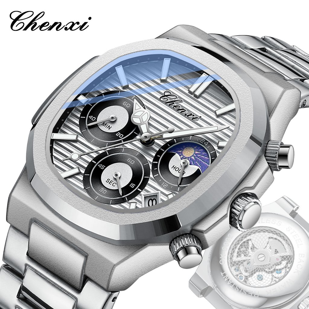 Jam Tangan Otomatis CHENXI 0092B Pria dewasa cowok terbaru Stainless Steel Analog Tanggal kasual fas