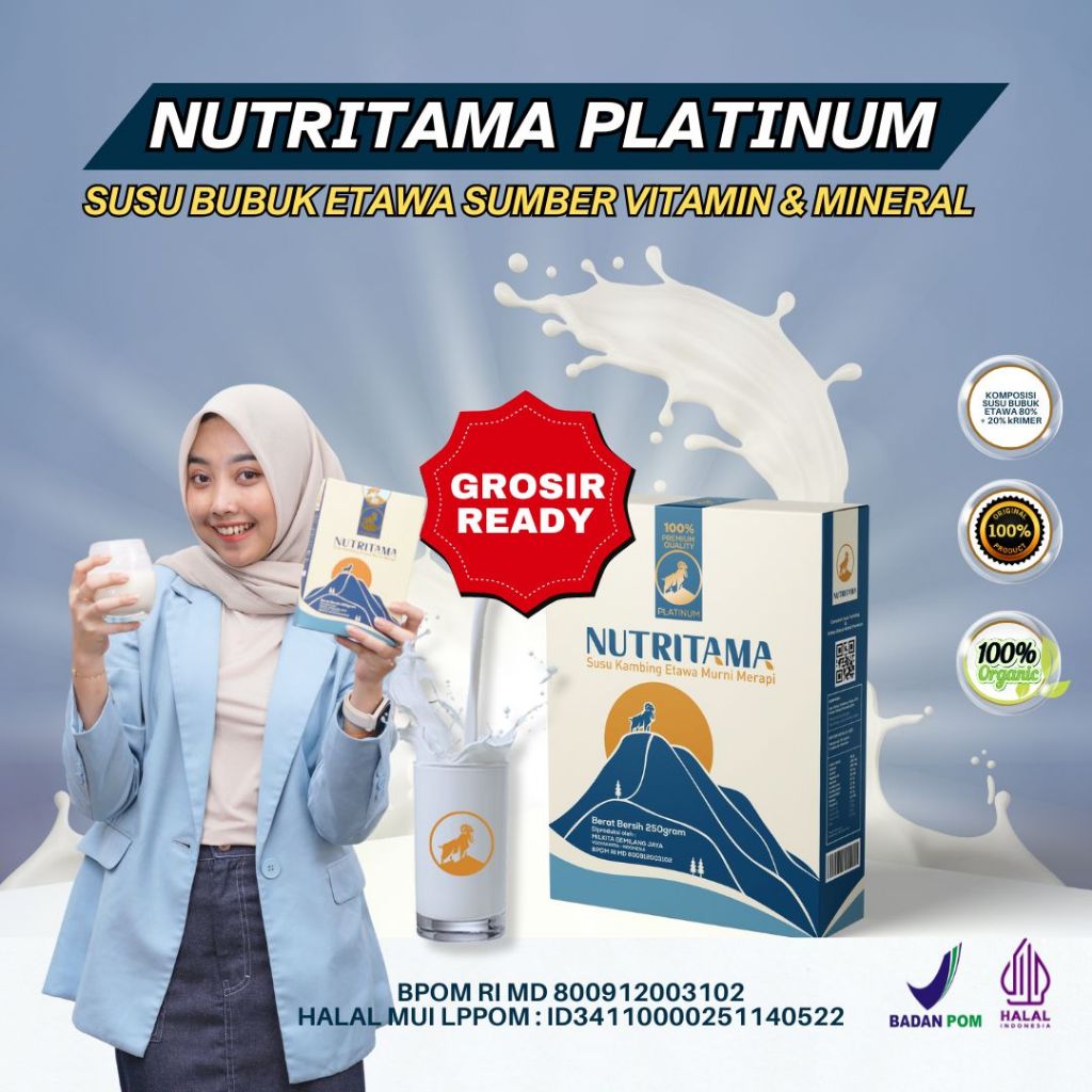 

Nutritama Platinum Susu Etawa untuk Imunitas Tubuh Susu Kambing Etawa Paker 1 Box Rasa Original