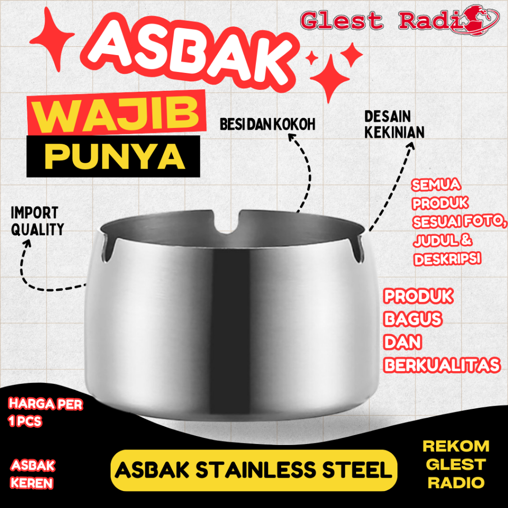 Asbak Ashtray Ash Stainless Steel - GLESTRADIO -T9224 - Silver