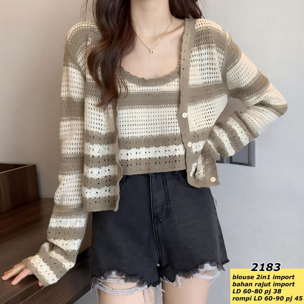 Blouse 2in1 Rajut Import / Atasan Rajut Wanita Import / Blouse Kekinian Terbaru / Blouse Import