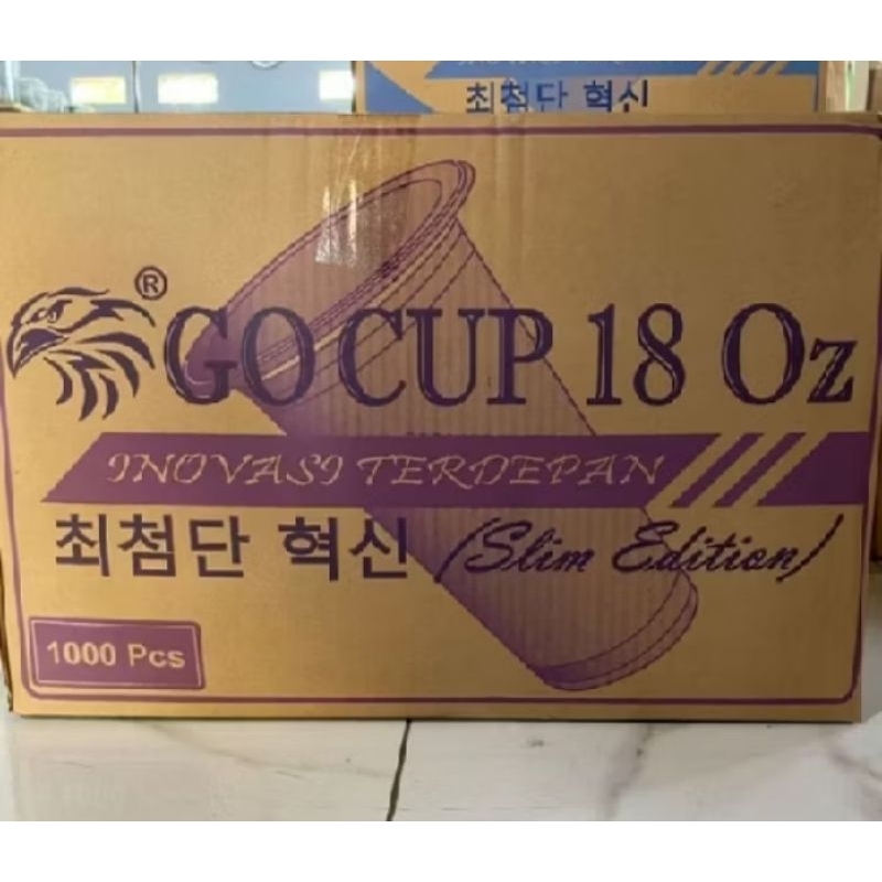 TERMURAH  Gelas plastik GO CUP 22 OZ/ 18 OZ / 7 gram / 8 gram / 9 gram / datar / oval / 1dus isi 100
