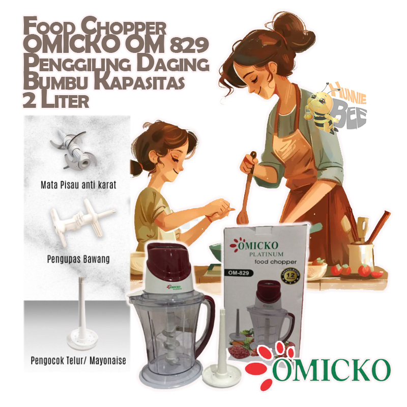 Food Chopper OMICKO OM 829 Penggiling Daging Bumbu Kapasitas 2 Liter