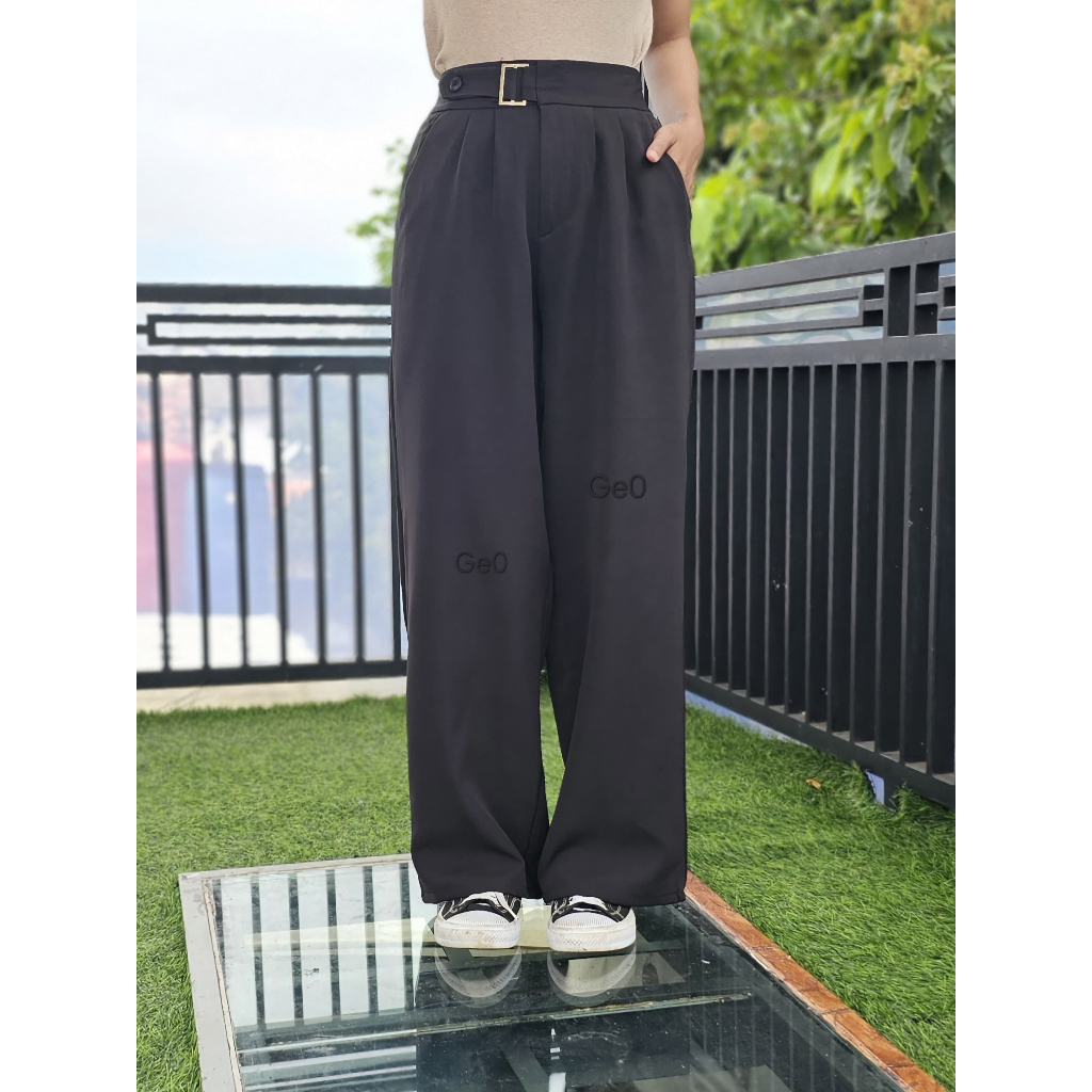 Celana Panjang Wanita Kulot Hitam Hightwais Katun Tebal Panjang 100 cm