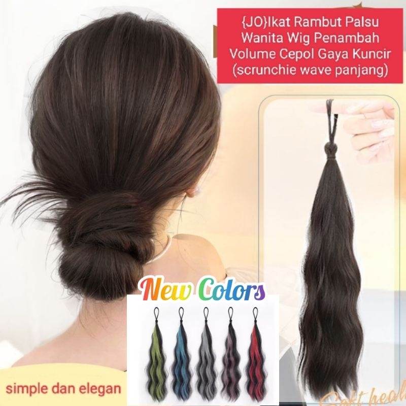 {JO}NEW Karet Scrunchie Ikat Rambut Palsu Wanita Panjang (Scrunchie Wave/Lurus Panjang) Wig Penambah
